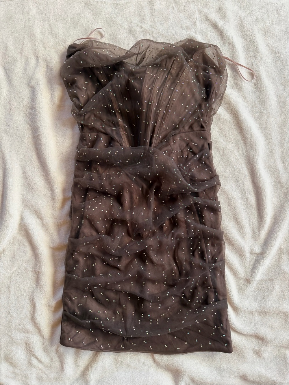 Windsor Brown Strapless Mesh Dress with Rhinestones